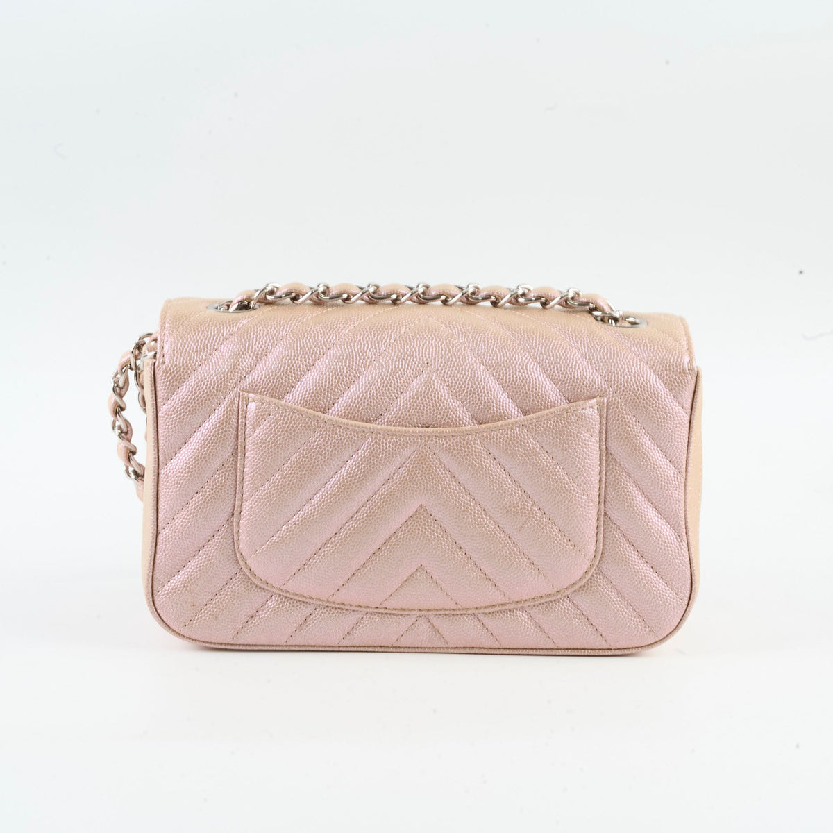 Chanel Mini Rectangular Chevron Caviar Rose Gold Iridescent - photo 3