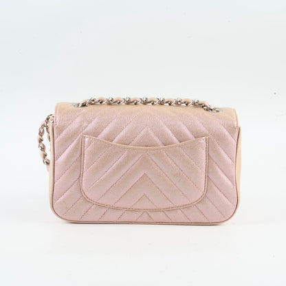Chanel Mini Rectangular Chevron Caviar Rose Gold Iridescent - photo 3