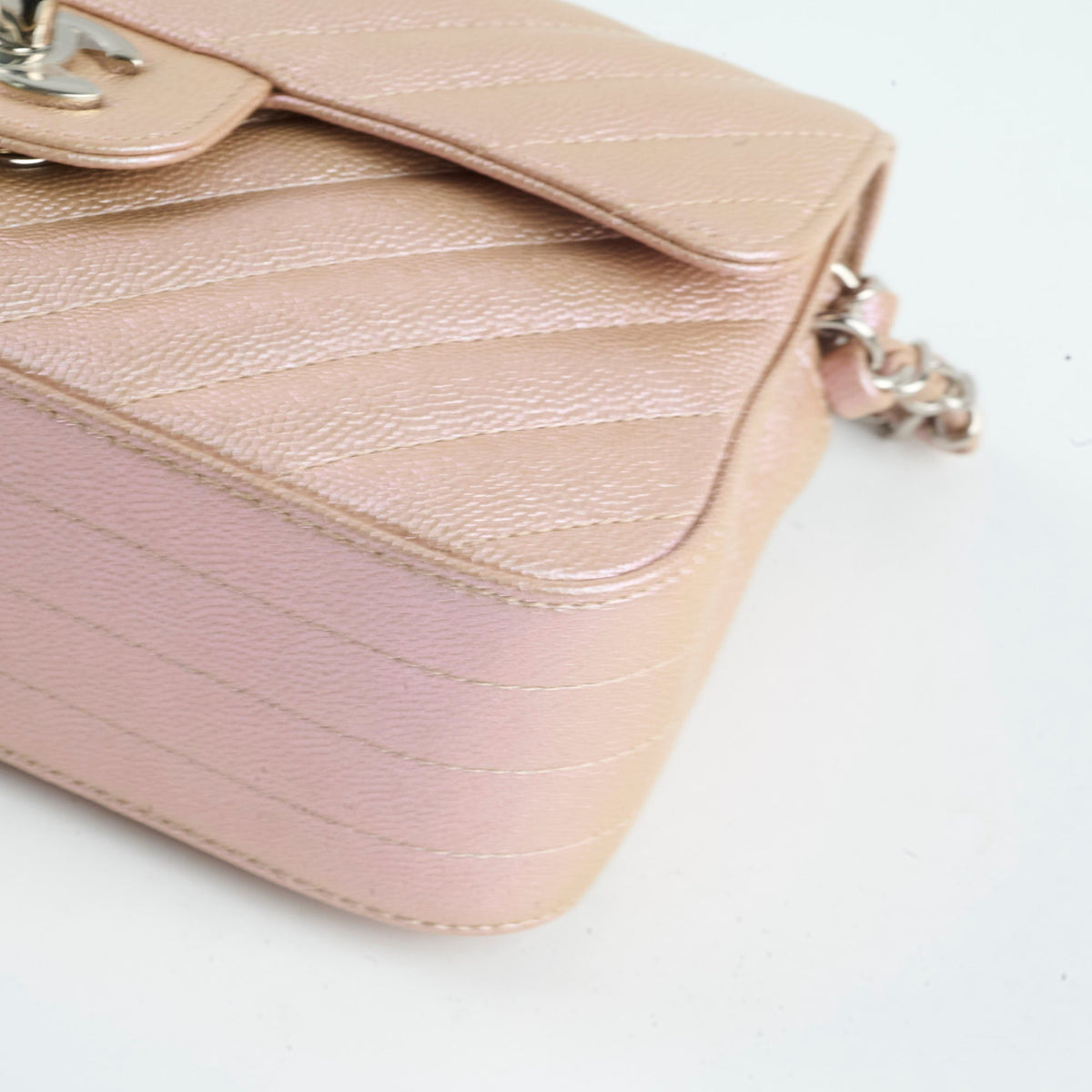 Chanel Mini Rectangular Chevron Caviar Rose Gold Iridescent - photo 11