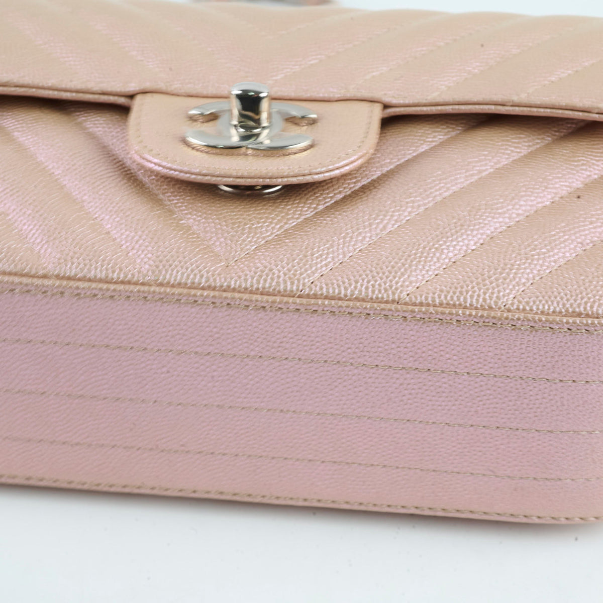 Chanel Mini Rectangular Chevron Caviar Rose Gold Iridescent - photo 10