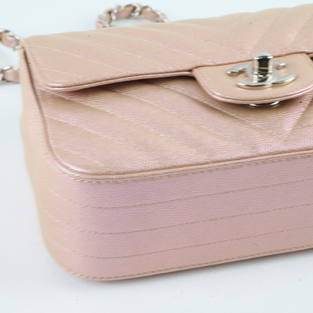 Chanel Mini Rectangular Chevron Caviar Rose Gold Iridescent - photo 9