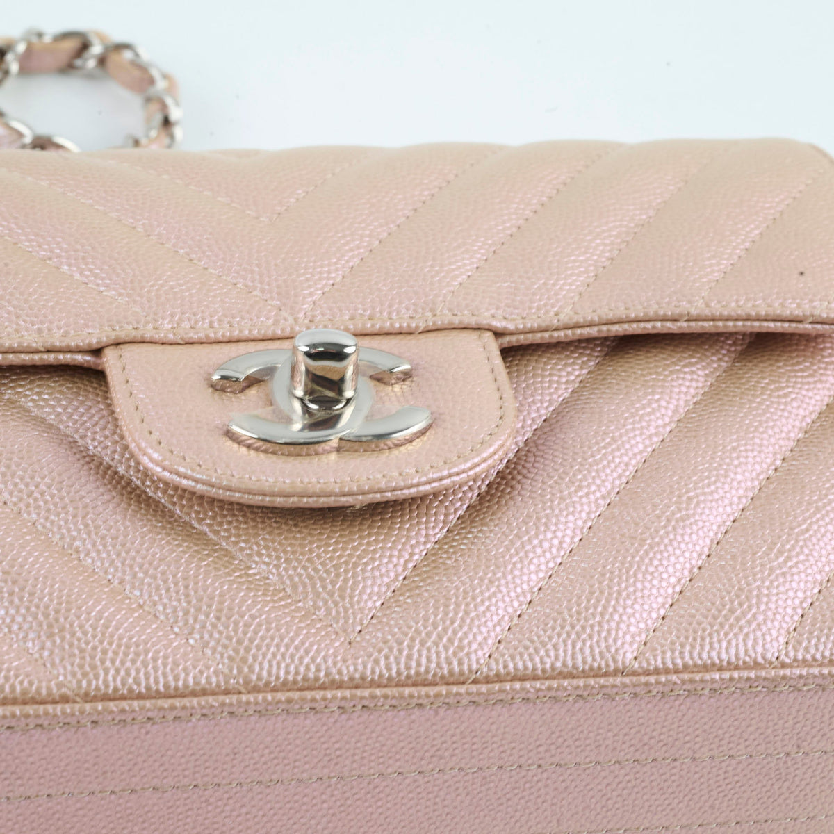 Chanel Mini Rectangular Chevron Caviar Rose Gold Iridescent - photo 12