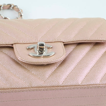 Chanel Mini Rectangular Chevron Caviar Rose Gold Iridescent - photo 12