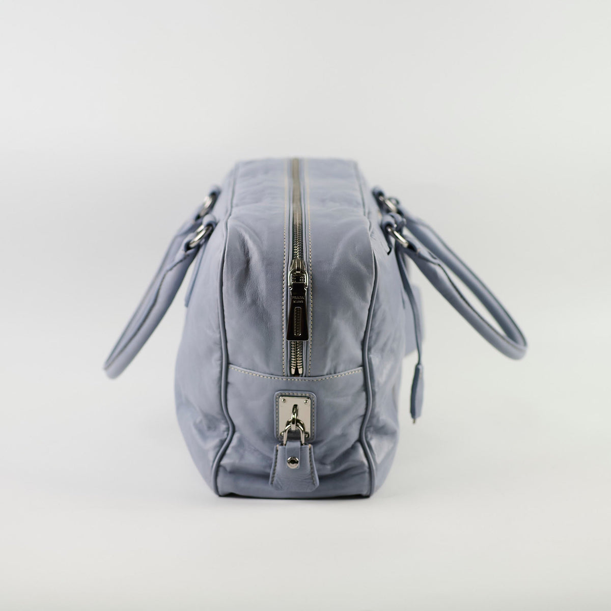 Prada Nappa Antique Bowling Bag Light Blue - photo 3