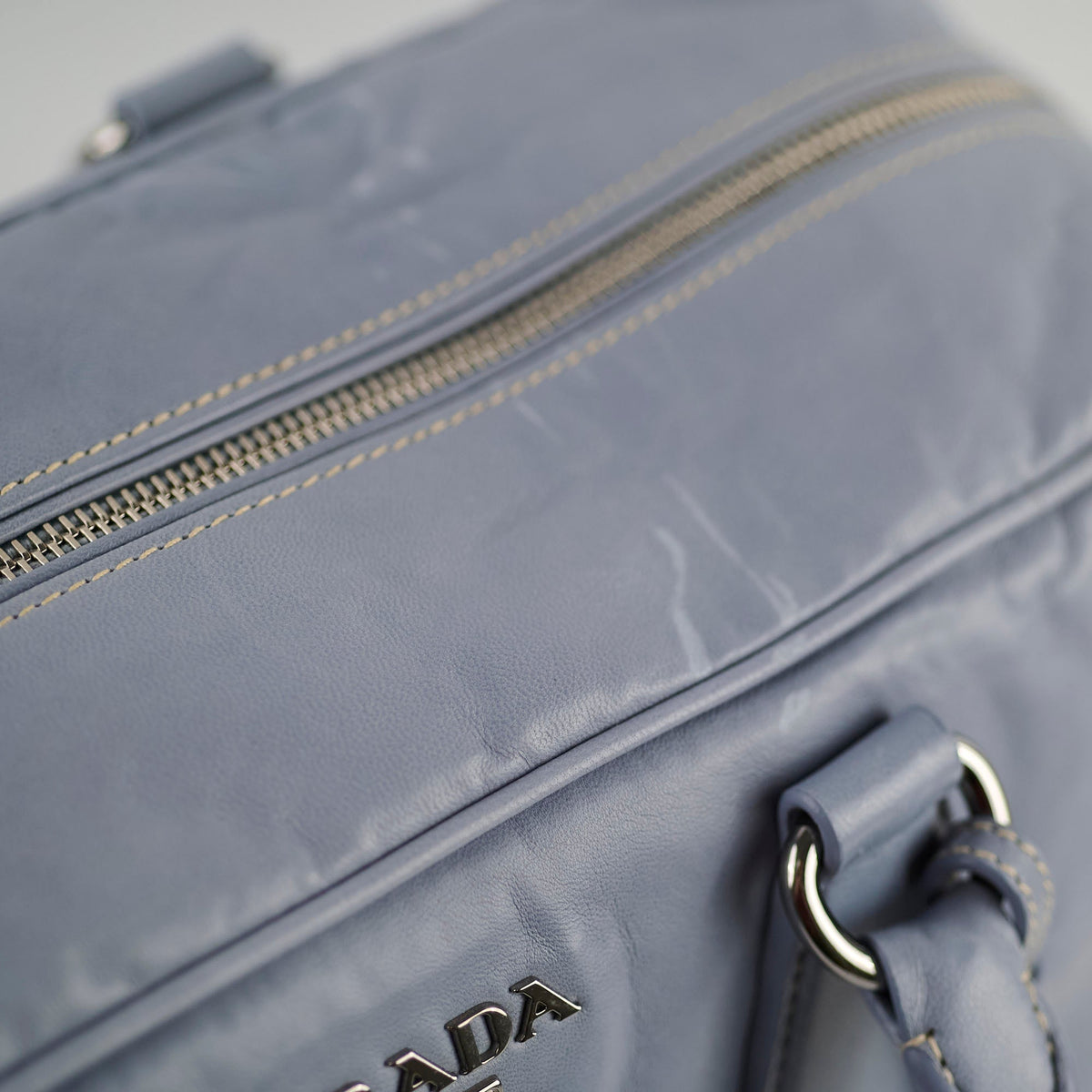 Prada Nappa Antique Bowling Bag Light Blue - photo 11