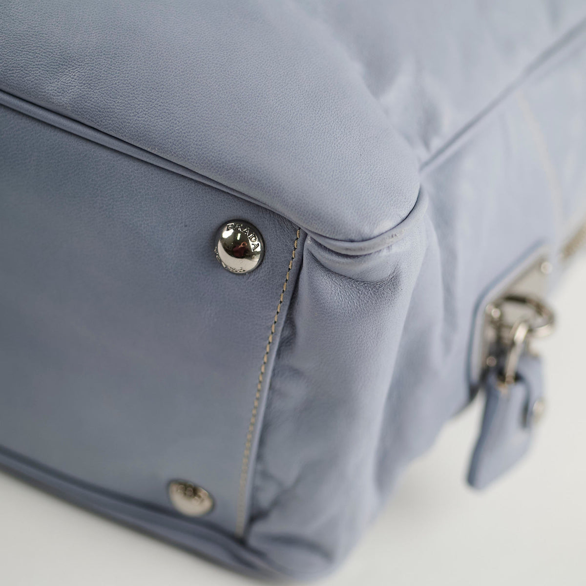 Prada Nappa Antique Bowling Bag Light Blue - photo 19