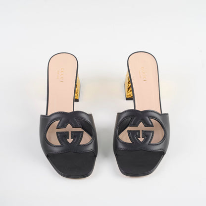 Gucci Interlocking G Leather Sandals Black size 39 - photo 2