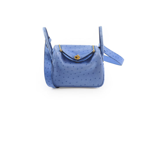 Hermes Mini Lindy Ostrich Bleuet Z Stamp - photo 1