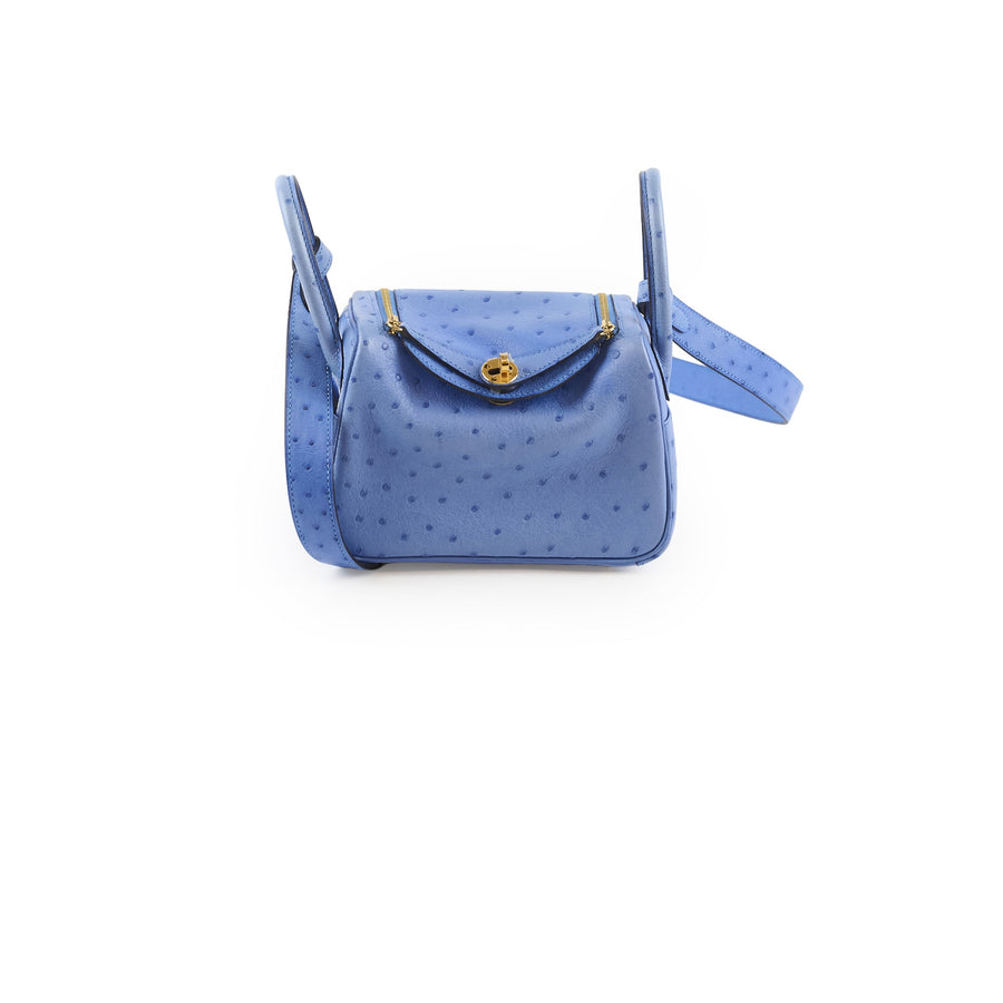 Hermes Mini Lindy Ostrich Bleuet Z Stamp - photo 1