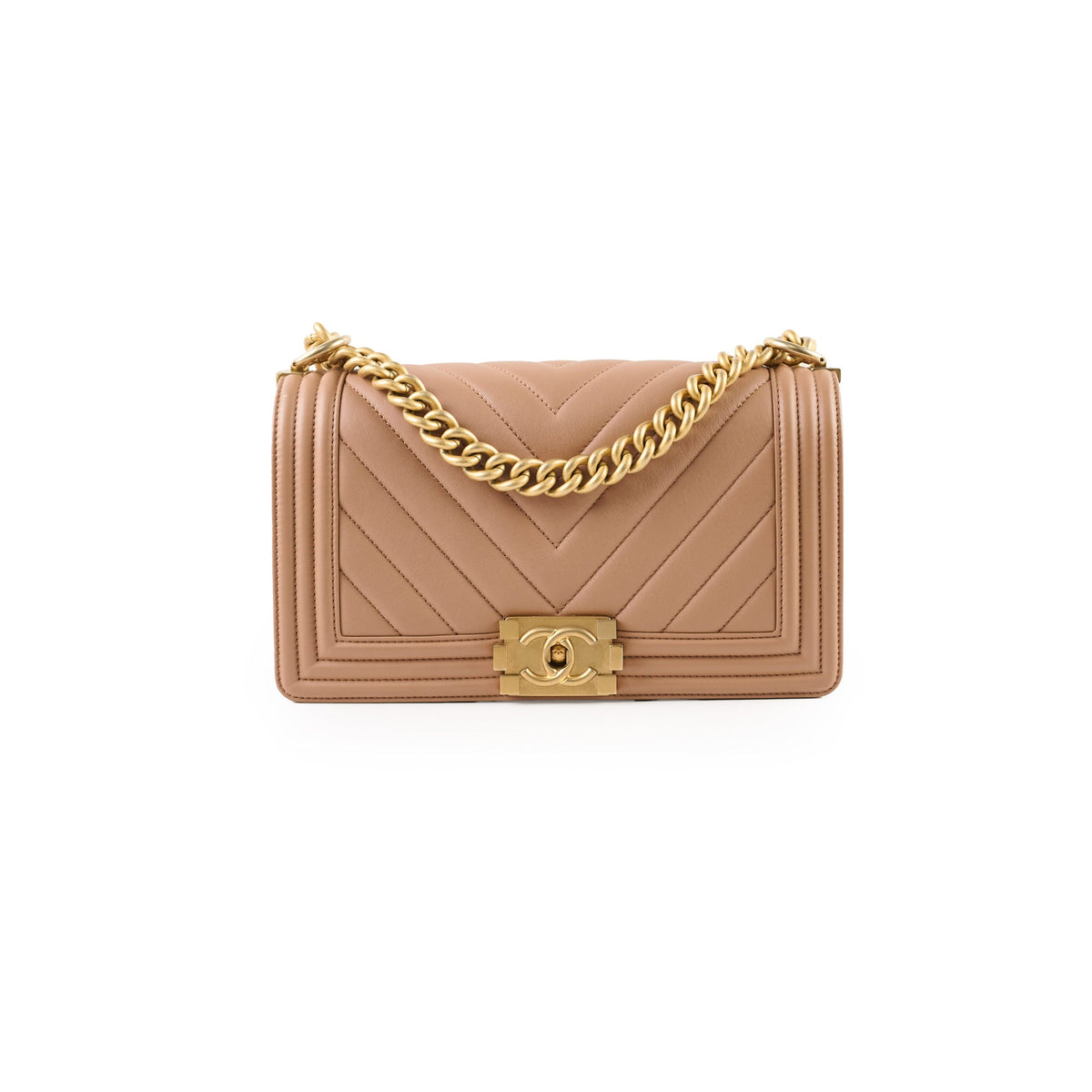 Chanel Medium Lambskin Chevron Old Boy Beige - photo 1