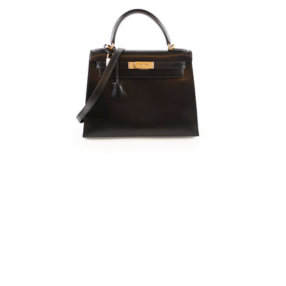 Hermes Kelly 28 Black Box Leather D Square Stamp - photo 1