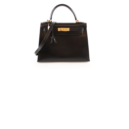 Hermes Kelly 28 Black Box Leather D Square Stamp - photo 1