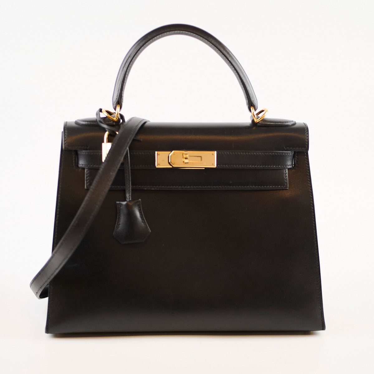 Hermes Kelly 28 Black Box Leather D Square Stamp - photo 2
