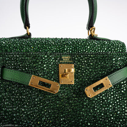 Vintage Hermes Emerald Kelly of Oz with Swarovski Crystals Epsom Gold Hardware - image 5
