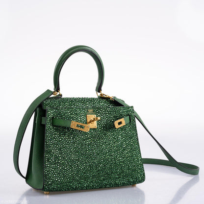 Vintage Hermes Emerald Kelly of Oz with Swarovski Crystals Epsom Gold Hardware - image 9