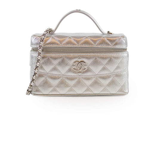 Chanel 2 Ways Shoulder Bag Vanity Case Silver Microchipped - photo 1