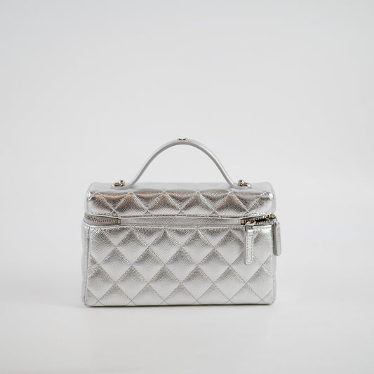 Chanel 2 Ways Shoulder Bag Vanity Case Silver Microchipped - photo 2