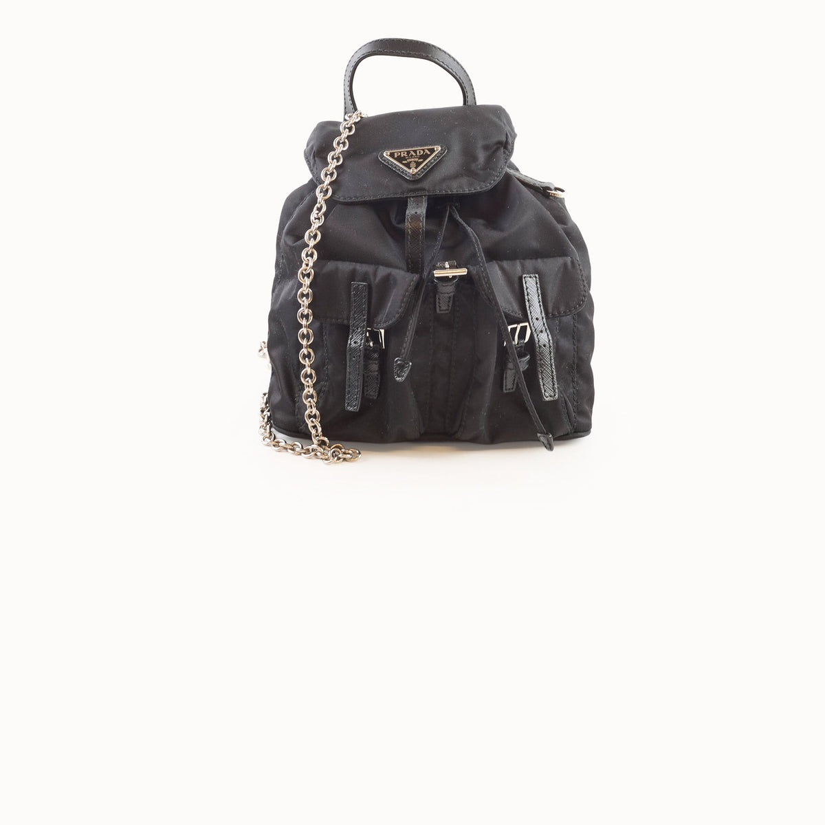 Prada Mini Nylon Chain Backpack Black - photo 1