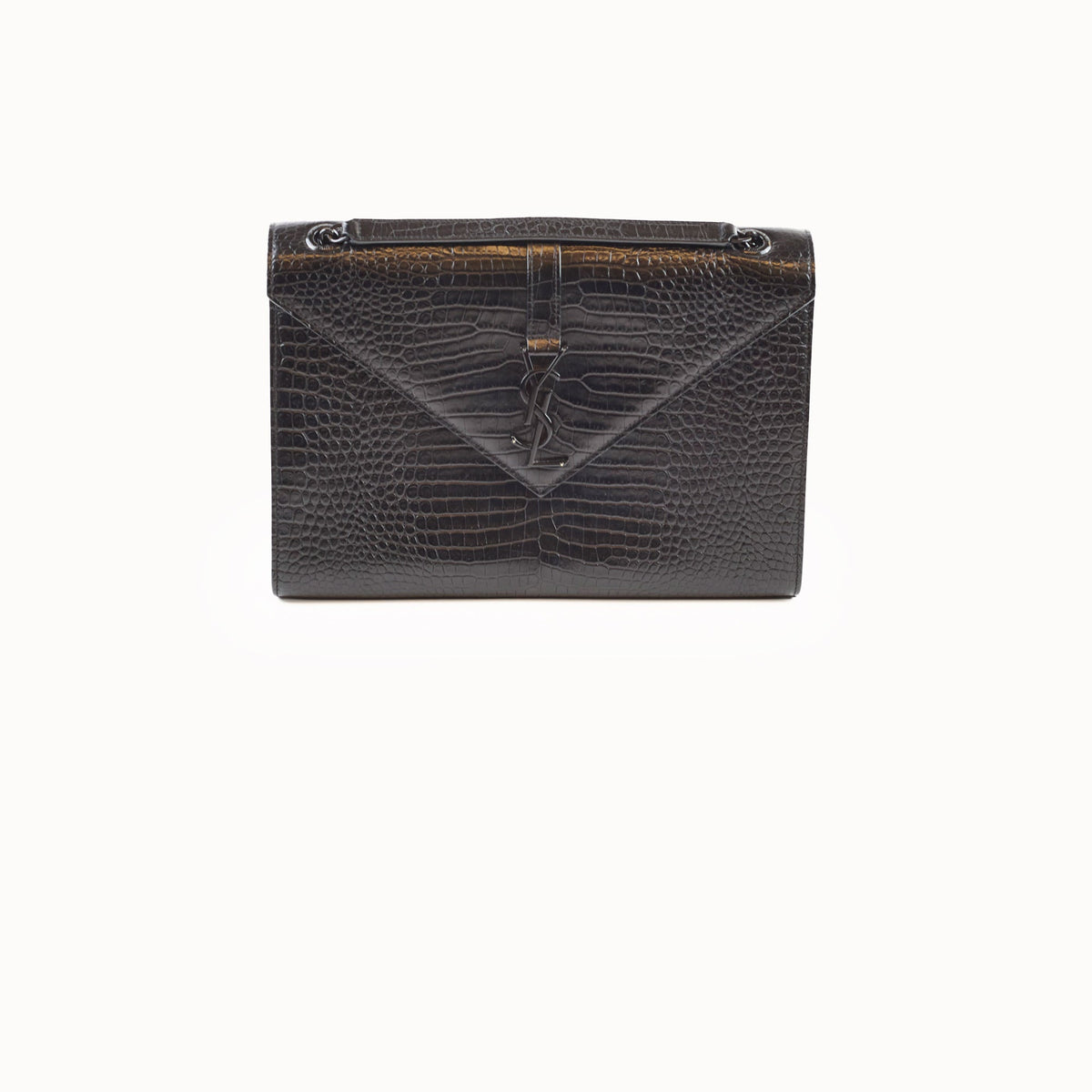 Saint Laurent Large Envelope Crocodile Embossed Leather Black - photo 1