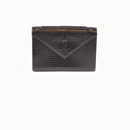 Saint Laurent Large Envelope Crocodile Embossed Leather Black - photo 1