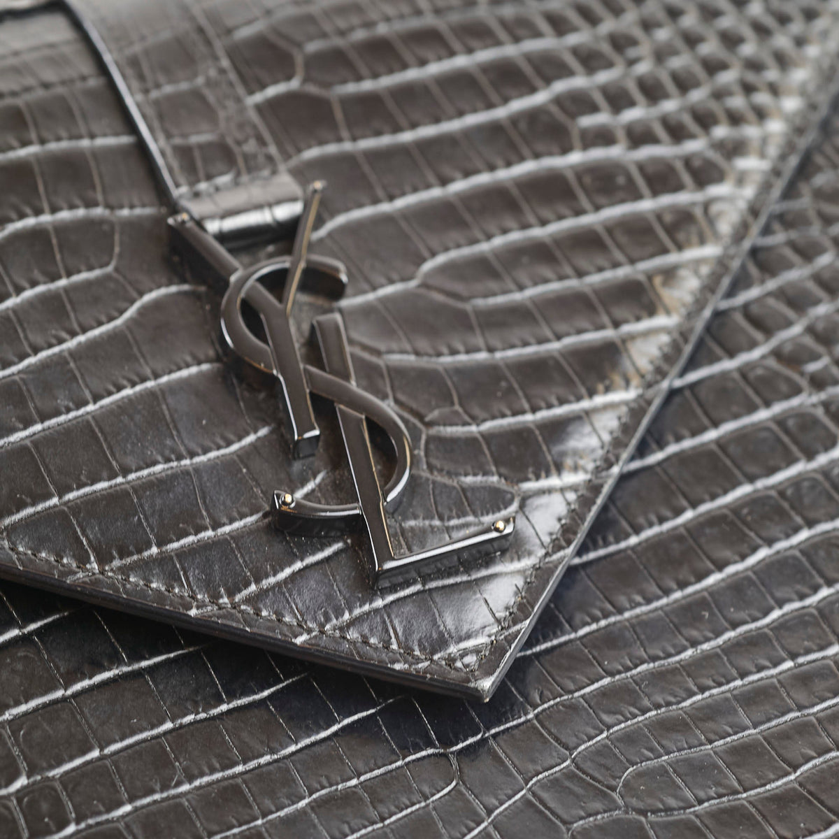 Saint Laurent Large Envelope Crocodile Embossed Leather Black - photo 12