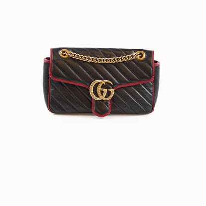 Gucci Medium GG Marmont Flap Chevron Navy/Red - photo 1
