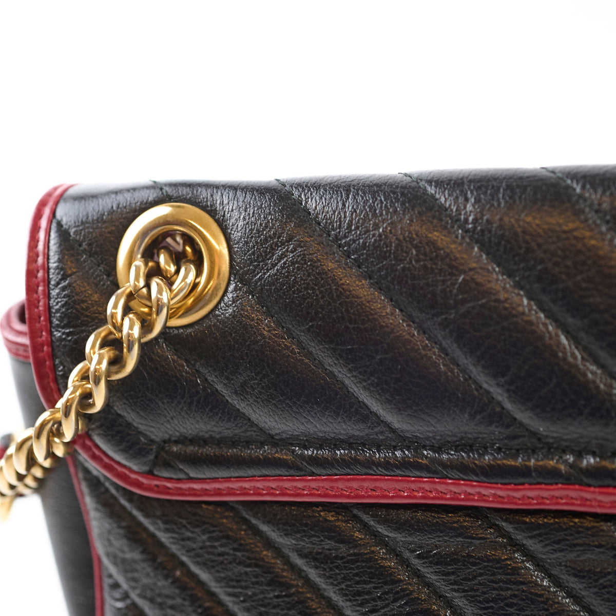 Gucci Medium GG Marmont Flap Chevron Navy/Red - photo 4