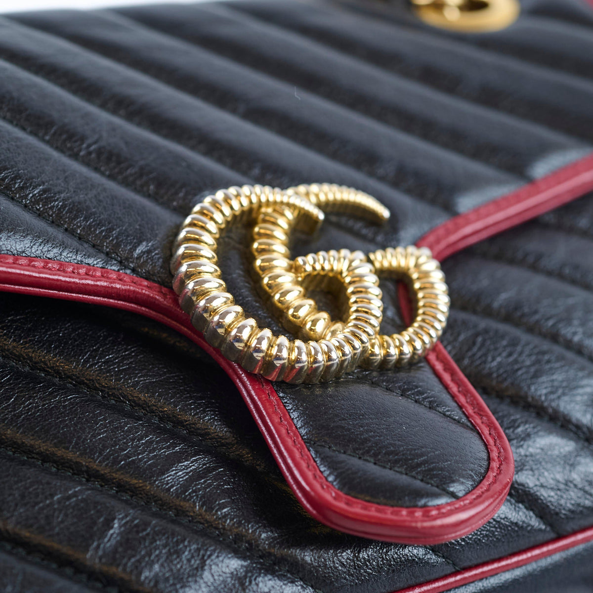 Gucci Medium GG Marmont Flap Chevron Navy/Red - photo 14