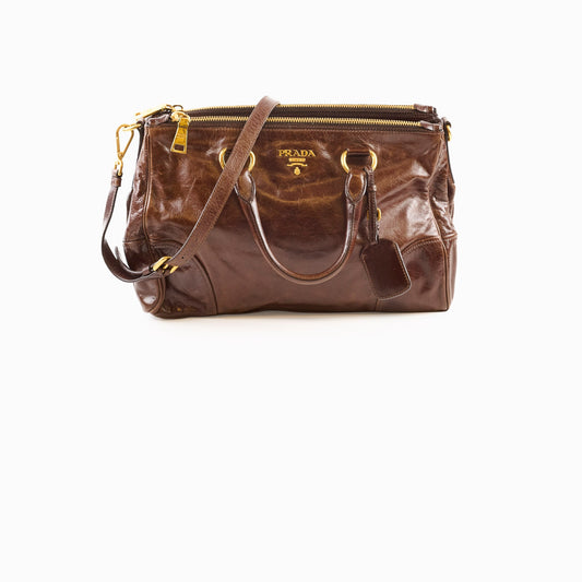 Prada Vitello Shine Bauletto Crossbody Brown - photo 1