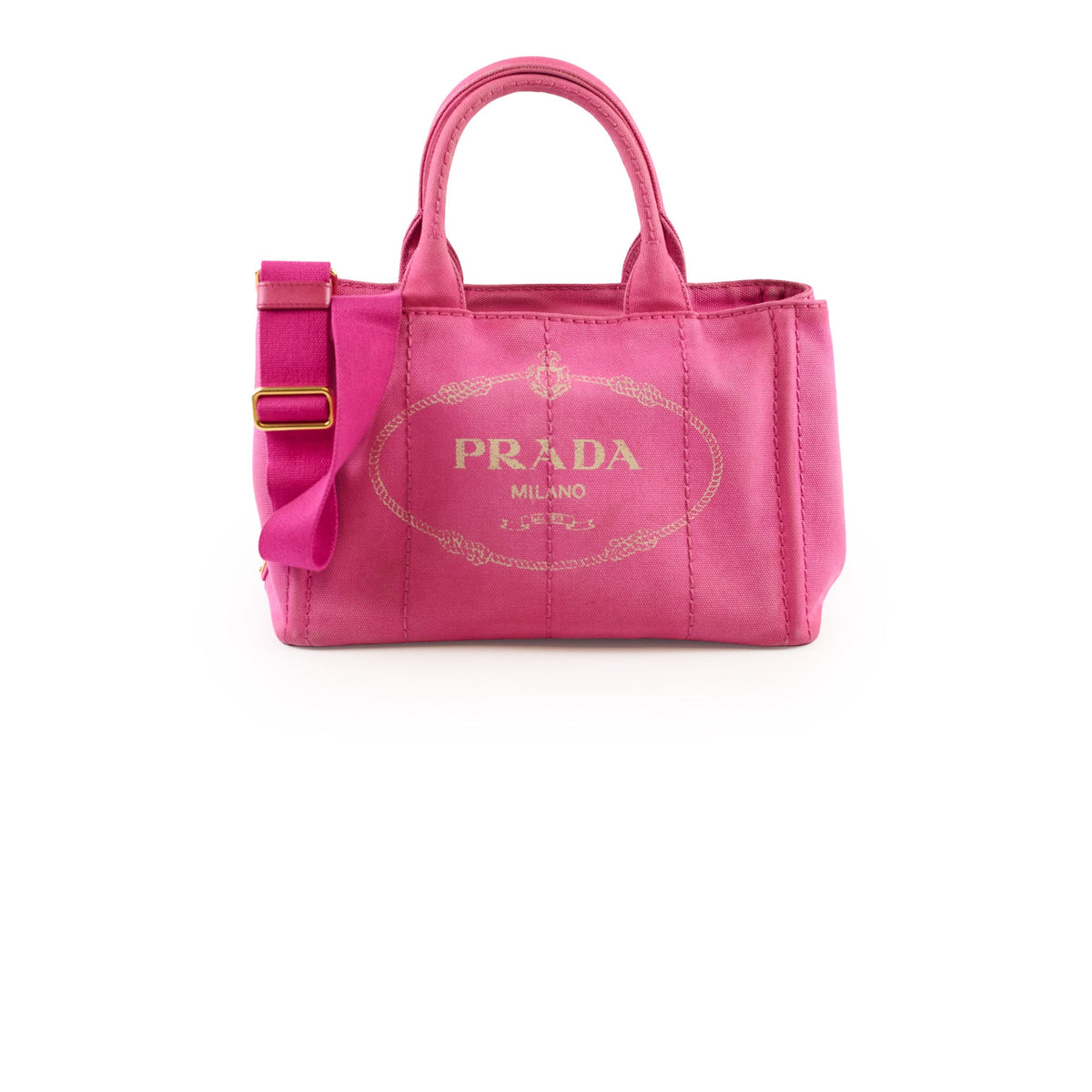 Prada Small Prada Canapa Canvas Tote Pink - photo 1