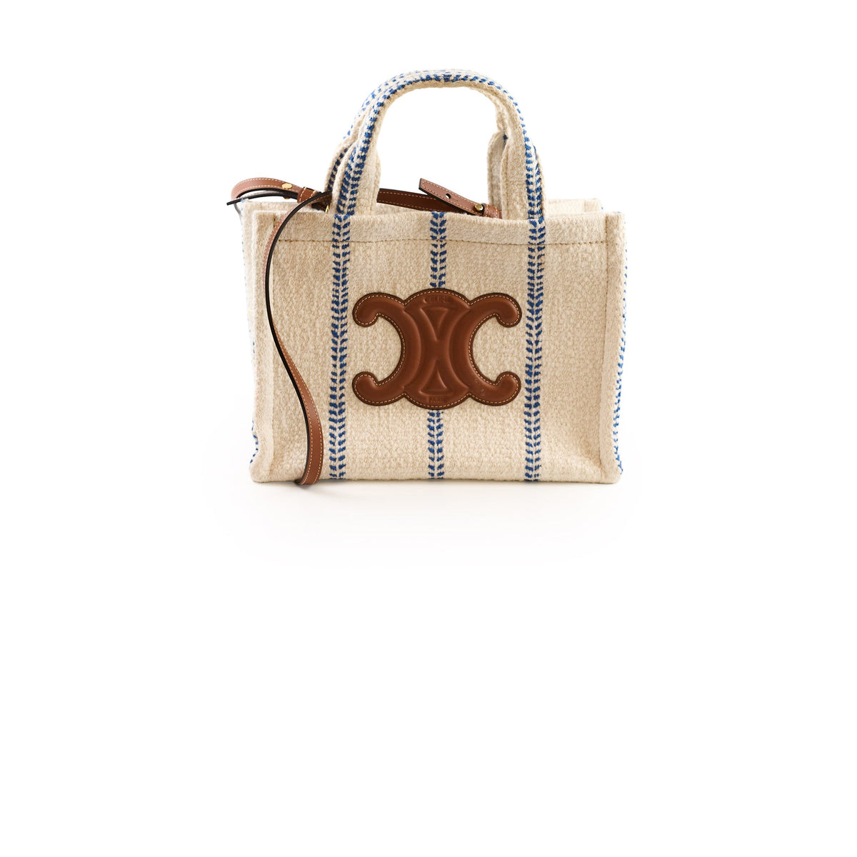 Celine Small Cabas Thais Striped Textile Tote White - photo 1