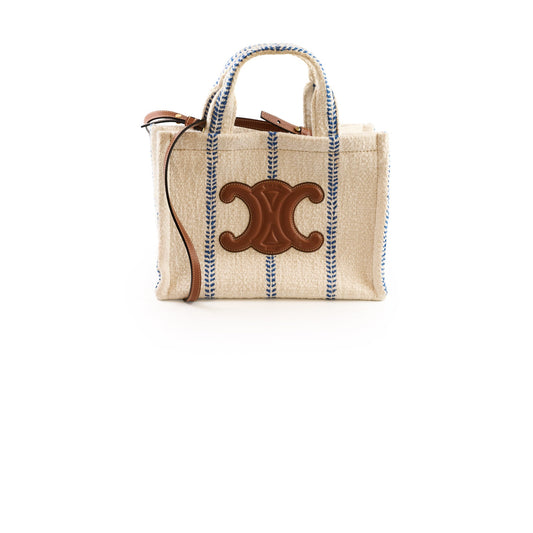 Celine Small Cabas Thais Striped Textile Tote White - photo 1