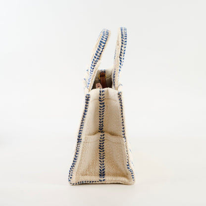 Celine Small Cabas Thais Striped Textile Tote White - photo 3