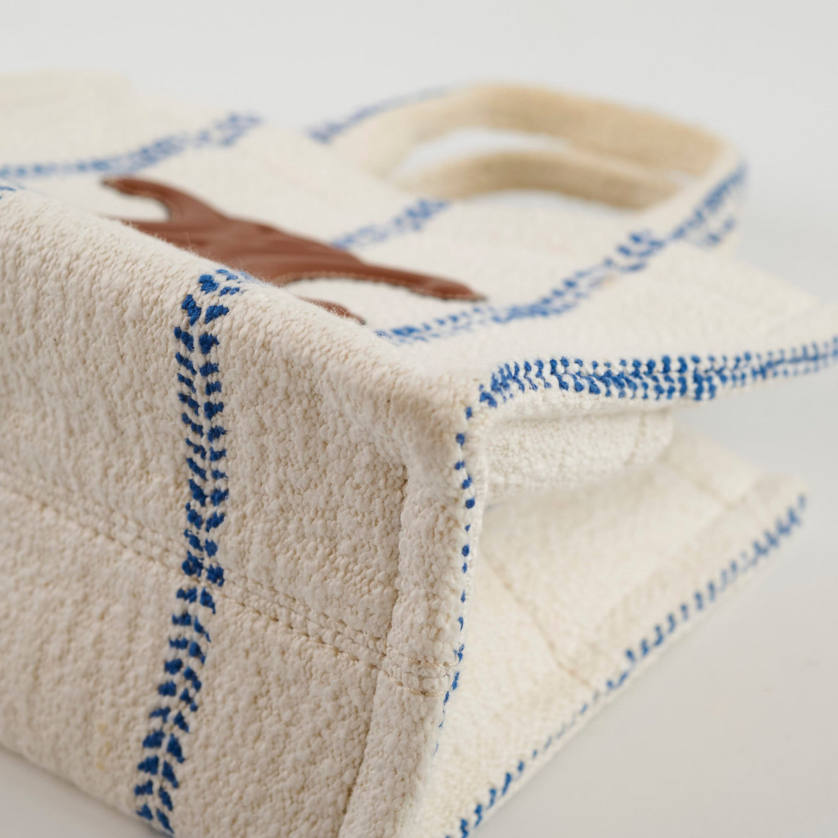 Celine Small Cabas Thais Striped Textile Tote White - photo 7