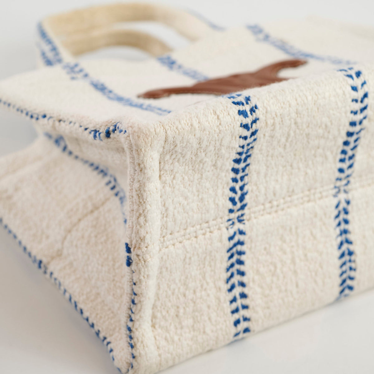 Celine Small Cabas Thais Striped Textile Tote White - photo 9