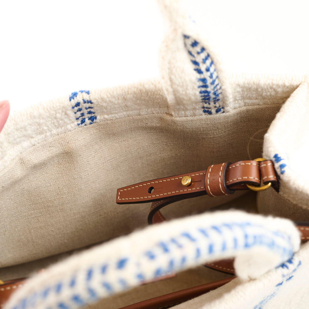Celine Small Cabas Thais Striped Textile Tote White - photo 6