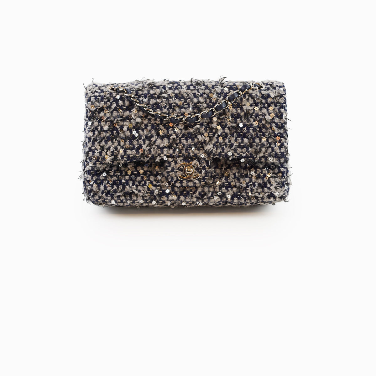 Chanel Medium Flower Sequined Tweed Flap Navy/Grey - photo 1