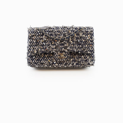 Chanel Medium Flower Sequined Tweed Flap Navy/Grey - photo 1