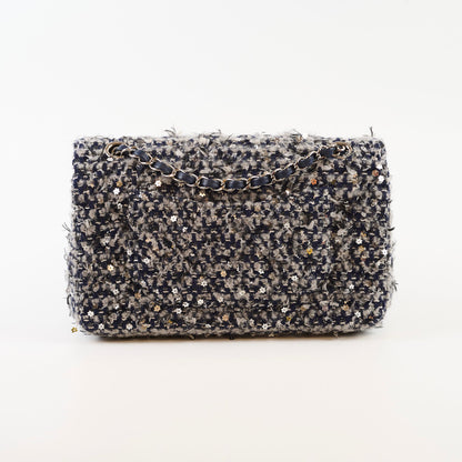 Chanel Medium Flower Sequined Tweed Flap Navy/Grey - photo 3