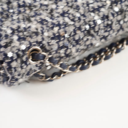 Chanel Medium Flower Sequined Tweed Flap Navy/Grey - photo 9