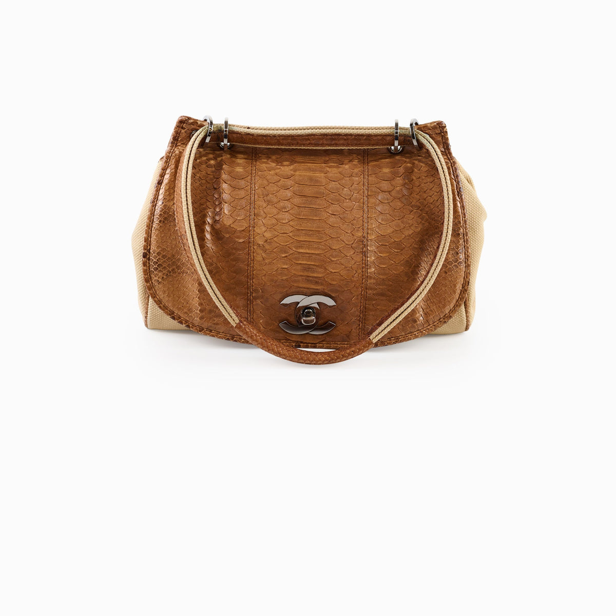 Chanel Vintage Python and Beige Canvas CC Flap Bag 8 series - photo 1