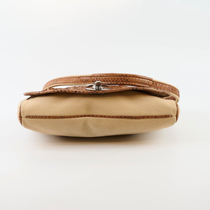 Chanel Vintage Python and Beige Canvas CC Flap Bag 8 series - photo 2