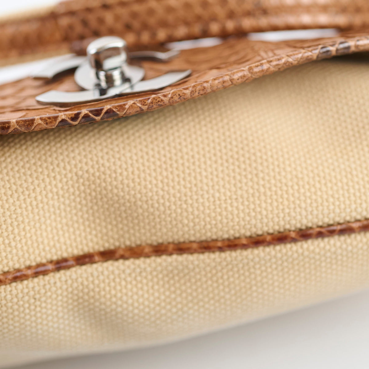 Chanel Vintage Python and Beige Canvas CC Flap Bag 8 series - photo 14
