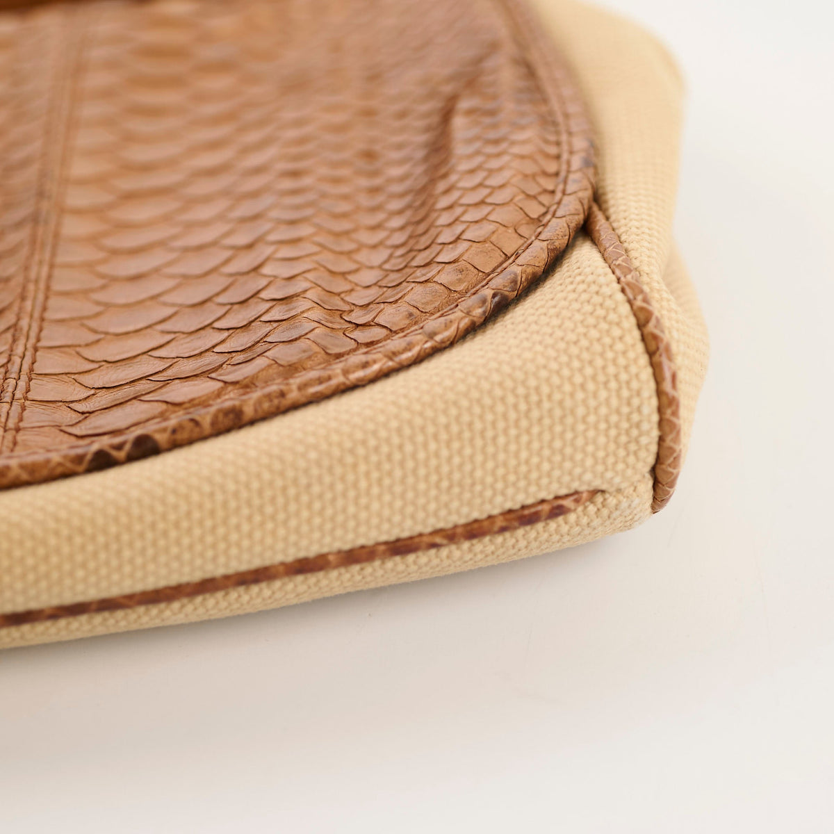 Chanel Vintage Python and Beige Canvas CC Flap Bag 8 series - photo 11