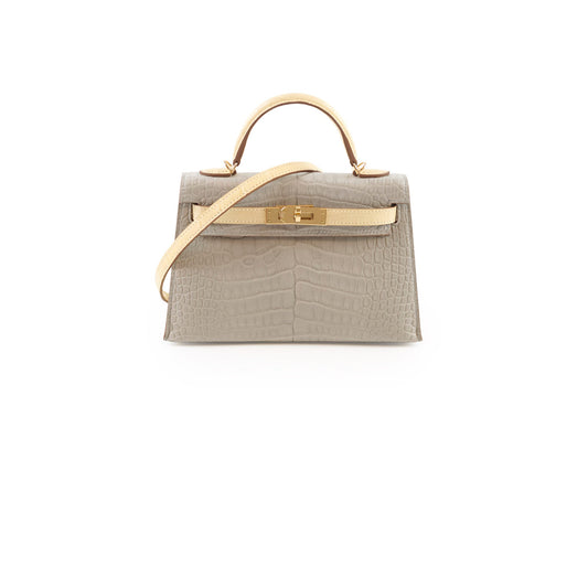 Hermes Mini Kelly Alligator Mississippiensis Gris Perle/Vanilla - U stamp - photo 1