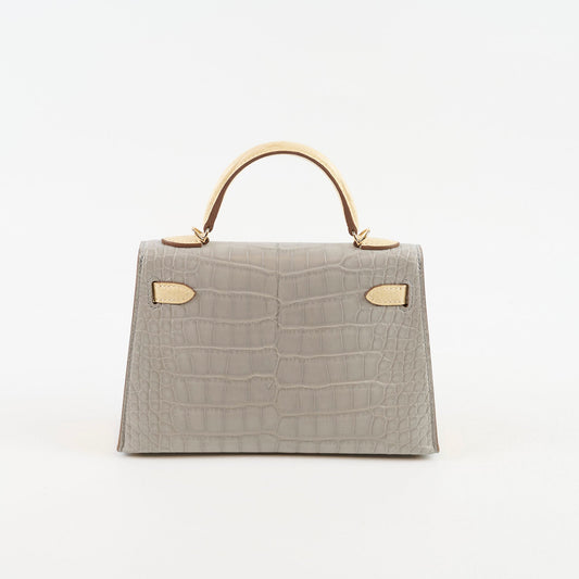 Hermes Mini Kelly Alligator Mississippiensis Gris Perle/Vanilla - U stamp - photo 2