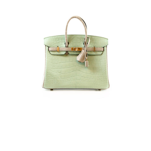 Hermes Birkin 25 Alligator Mississippiensis Verte D'eau/Gris Perle - U Stamp - photo 1