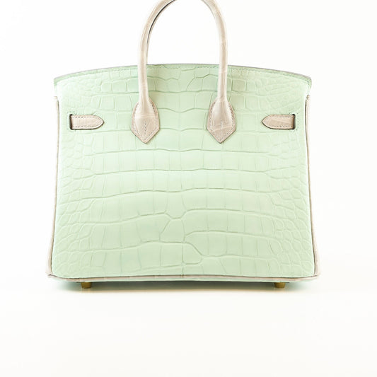 Hermes Birkin 25 Alligator Mississippiensis Verte D'eau/Gris Perle - U Stamp - photo 2