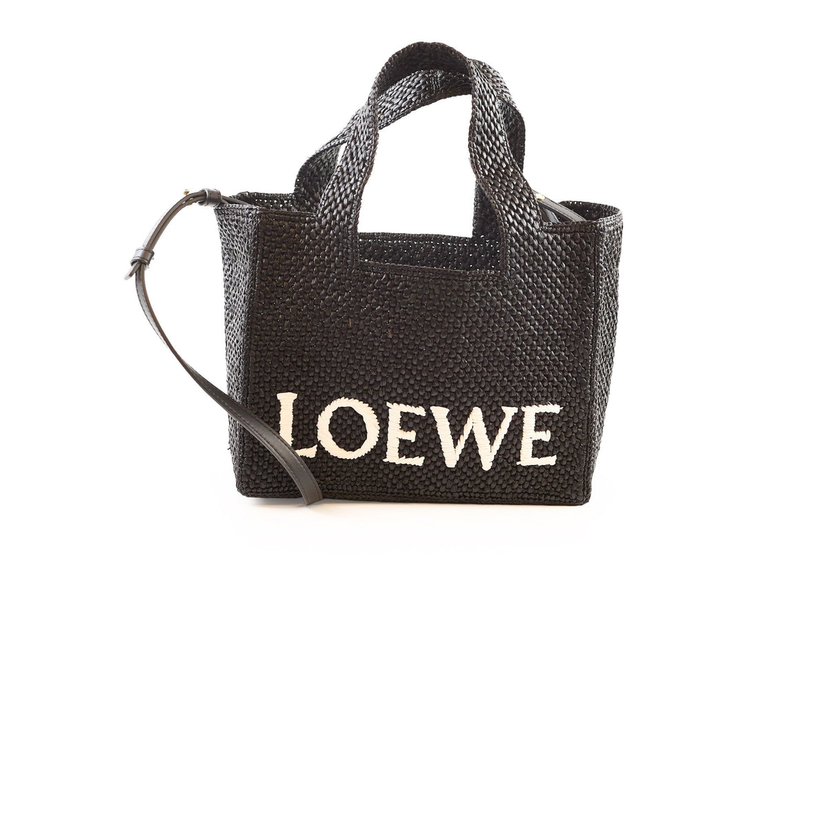 Loewe Small Font Raffia Tote Bag Black - photo 1
