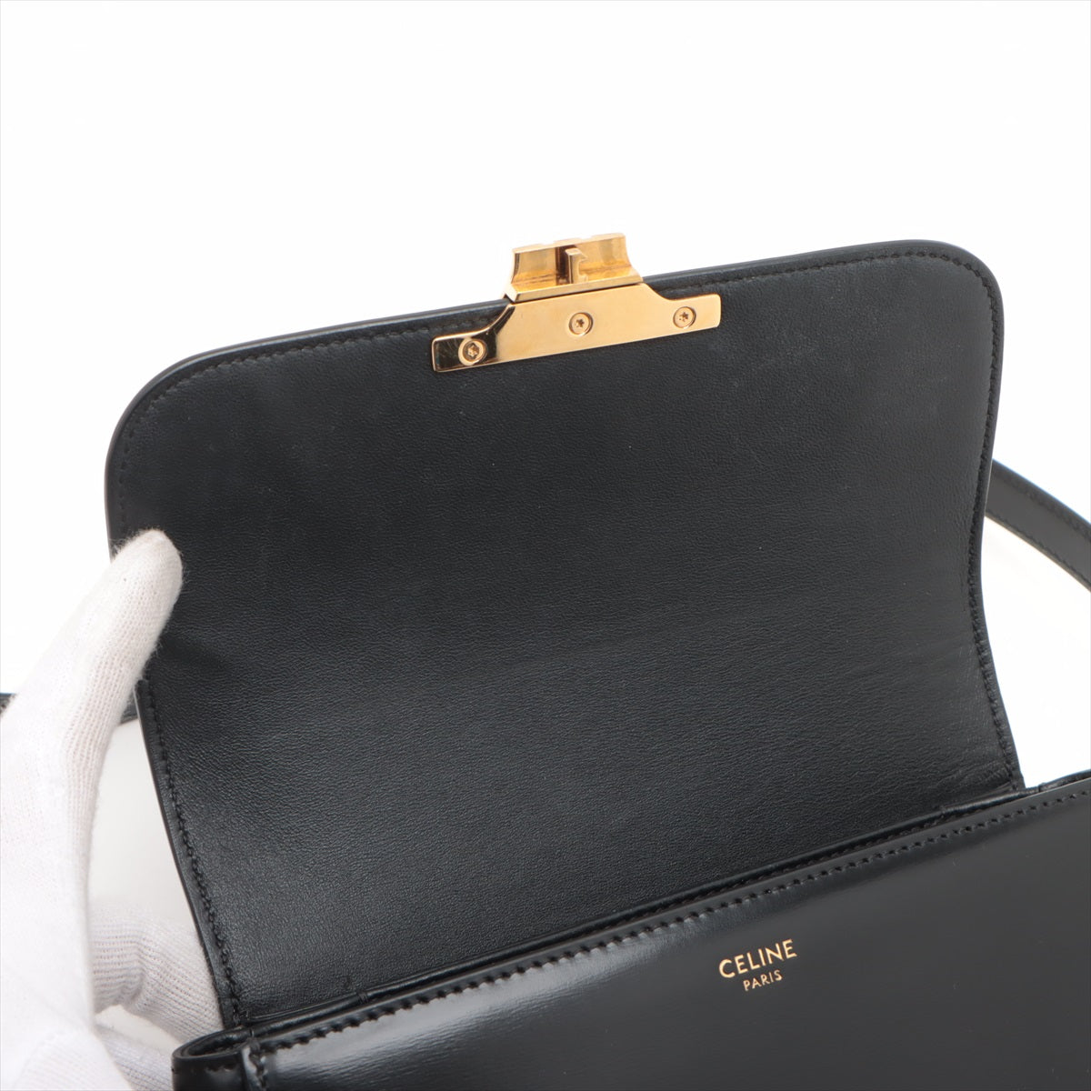 CELINE Teen Triomphe Leather Shoulder Bag Black - photo 5